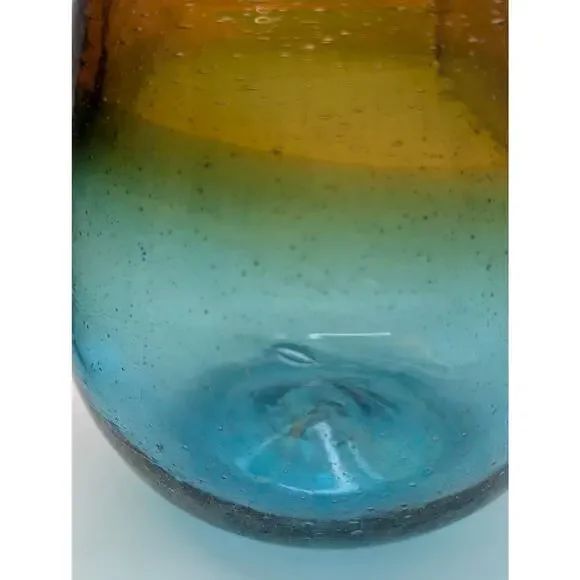 Ombre Hand Blown Amber Blue Green Glass Tumbler Set of Two - Picture 4 of 9